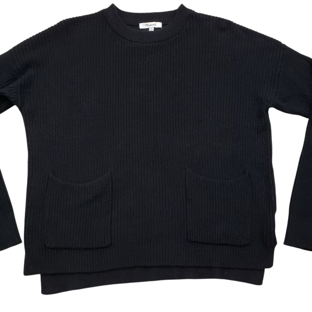 Madewell Patch Pocket Pullover Sweater Womens Medium Black Knit Crewneck - Picture 3 of 10